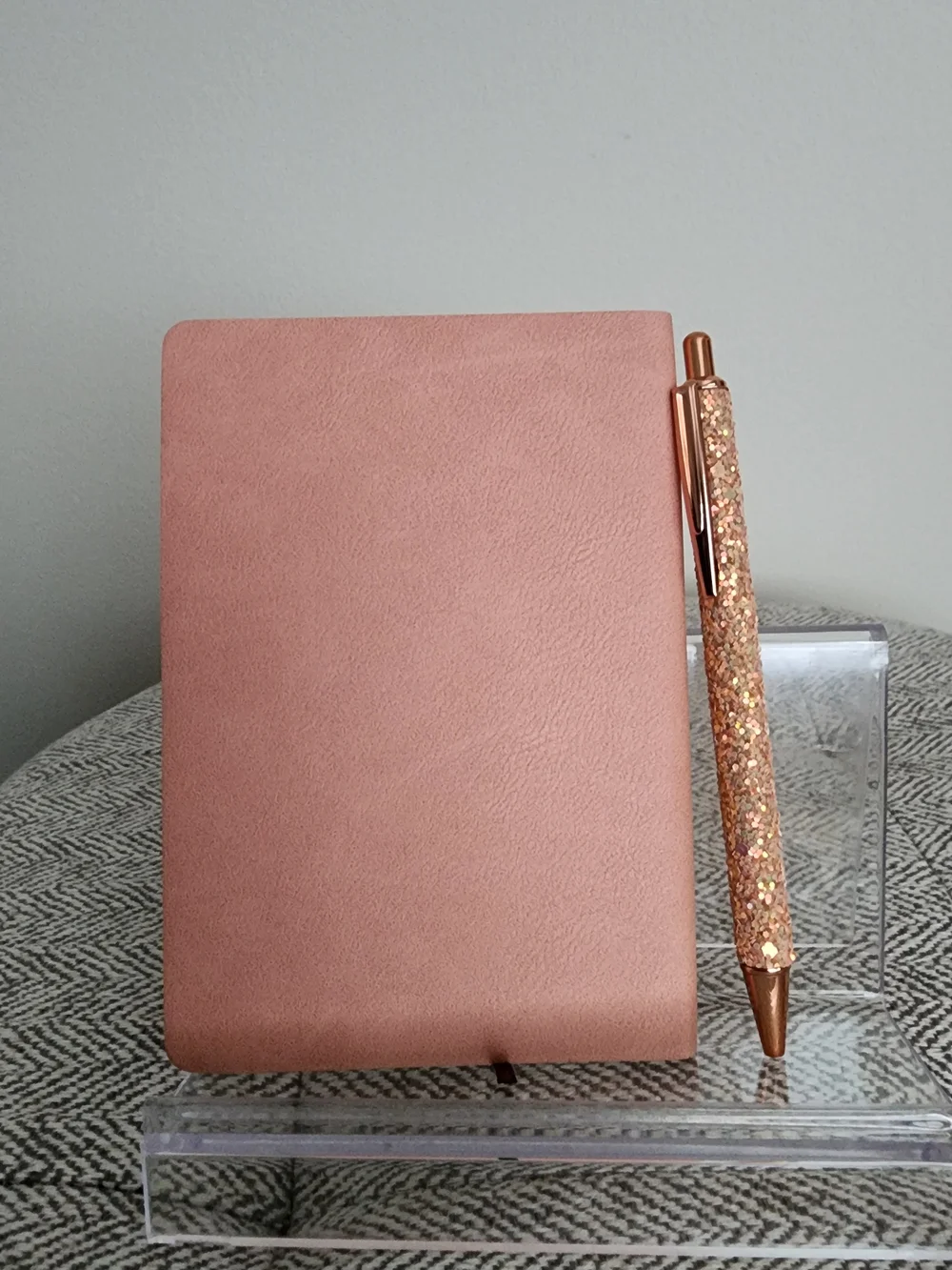 Blush Pink Tree-Embossed Faux Leather Journal with Rose Gold Glitter Pen